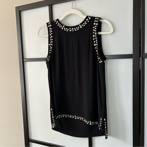 [XXS] Michael Kors Black Scoop Neck Blouse Tank Top Light Yellow Crystal Edges
